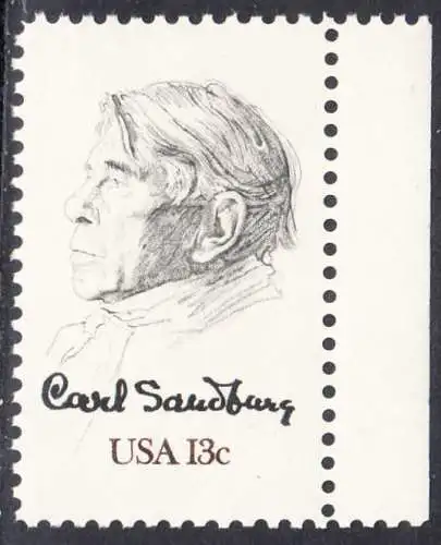 USA Michel 1324 / Scott 1731 postfrisch EINZELMARKE RAND rechts (a2) - Carl Sandburg, Dichter