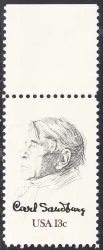 USA Michel 1324 / Scott 1731 postfrisch EINZELMARKE RAND oben - Carl Sandburg, Dichter