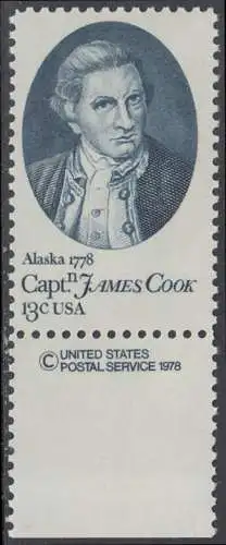 USA Michel 1326 / Scott 1732 postfrisch EINZELMARKE RAND unten m/ copyright symbol (a2) - 200. Jahrestag der Landung von Kapitän Cook in Alaska und Hawaii; James Cook, Weltumsegler