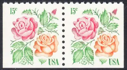 USA Michel 1354 / Scott 1737 postfrisch horiz.PAAR (unten/rechts/links ungezähnt) - Rosen: Red Masterpiece, Medaillon