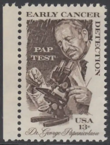 USA Michel 1340 / Scott 1754 postfrisch EINZELMARKE RAND links (a2) - George Papanicolaou; Pathologe - Erfinder des „PAP“-Tests 