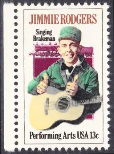 USA Michel 1342 / Scott 1755 postfrisch EINZELMARKE RAND links - Jimmie Rodgers, der „Singende Bremser“, Vater der Country-Musik