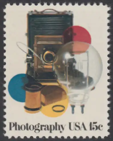 USA Michel 1351 / Scott 1758 postfrisch EINZELMARKE (a2) - Berufsphotografentreffen in Las Vegas, NV; Kamera, altes Objektiv, Farbfilter, 5000-Watt-Studio-Glühbirne, Photoalbum