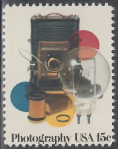 USA Michel 1351 / Scott 1758 postfrisch EINZELMARKE (a3) - Berufsphotografentreffen in Las Vegas, NV; Kamera, altes Objektiv, Farbfilter, 5000-Watt-Studio-Glühbirne, Photoalbum