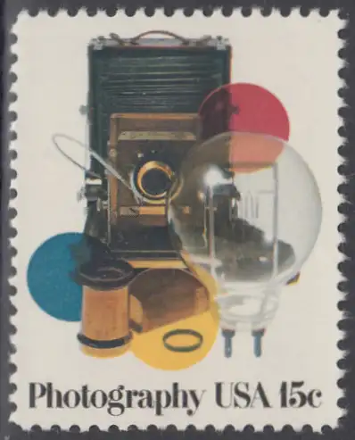 USA Michel 1351 / Scott 1758 postfrisch EINZELMARKE (a4) - Berufsphotografentreffen in Las Vegas, NV; Kamera, altes Objektiv, Farbfilter, 5000-Watt-Studio-Glühbirne, Photoalbum