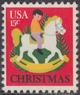 USA Michel 1369 / Scott 1769 postfrisch EINZELMARKE (a2) - Weihnachten: Kind auf Schaukelpferd, Christbäume