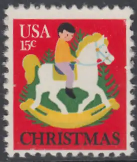 USA Michel 1369 / Scott 1769 postfrisch EINZELMARKE (a3) - Weihnachten: Kind auf Schaukelpferd, Christbäume