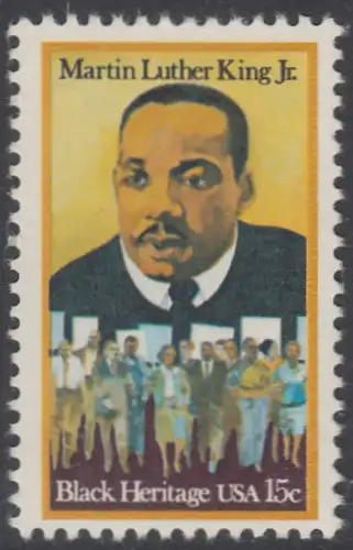 USA Michel 1372 / Scott 1771 postfrisch EINZELMARKE (a3) - Schwarzamerikanisches Erbe: Martin Luther King jr. (1929-1968), Baptistenpfarrer und Bürgerrechtskämpfer, Friedensnobelpreis 1964