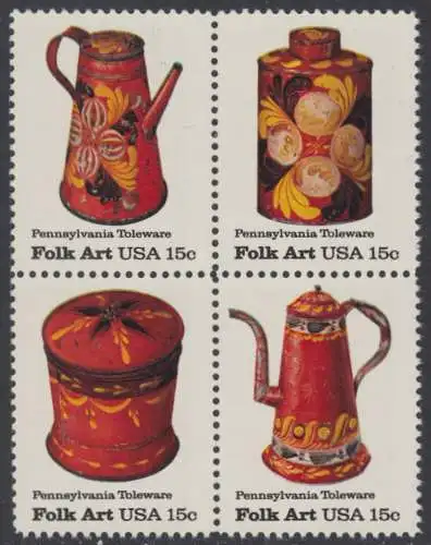 USA Michel 1378-1381 / Scott 1775-1778 postfrisch BLOCK  - Amerikanische Volkskunst: Blechgeschirr aus Pennsylvania