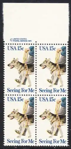 USA Michel 1390 / Scott 1787 postfrisch BLOCK RÄNDER oben m/ copyright symbol (L) - Blindenhunde in Amerika