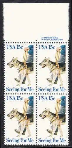 USA Michel 1390 / Scott 1787 postfrisch BLOCK RÄNDER oben m/ copyright symbol (R) - Blindenhunde in Amerika