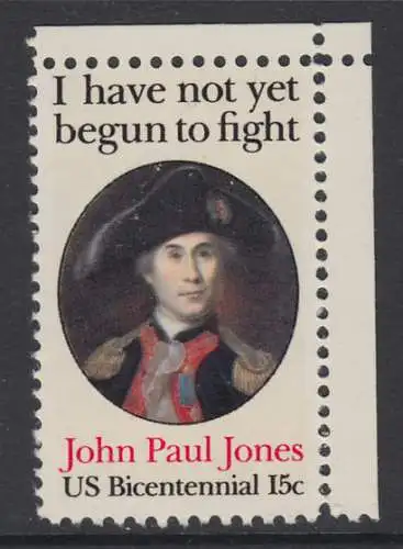 USA Michel 1397 / Scott 1789 postfrisch EINZELMARKE ECKRAND oben rechts (a2) - John Paul Jones (1747-1792), Held der Amerikanischen Revolution