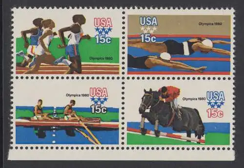 USA Michel 1398-1401 / Scott 1791-1794 postfrisch BLOCK RÄNDER unten (a2) - Olympische Sommerspiele 1980, Moskau