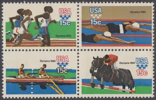 USA Michel 1398-1401 / Scott 1791-1794 postfrisch BLOCK (Gumm.beeintr.) - Olympische Sommerspiele 1980, Moskau