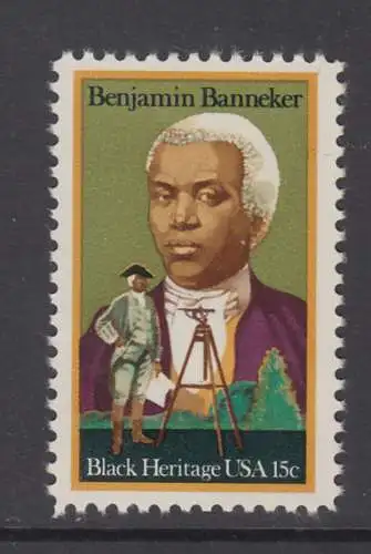 USA Michel 1420 / Scott 1804 postfrisch EINZELMARKE (a2) - Schwarzamerikanisches Erbe: Benjamin Banneker, Mathematiker und Astronom; Vermessungsgerät