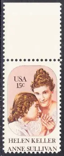 USA Michel 1431 / Scott 1824 postfrisch EINZELMARKE RAND oben (a1) - Anne Sullivan, Blindenlehrerin und ihre Schülerin Helen Keller