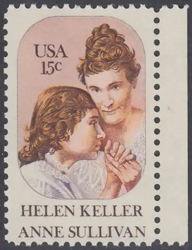 USA Michel 1431 / Scott 1824 postfrisch EINZELMARKE RAND rechts (a1) - Anne Sullivan, Blindenlehrerin und ihre Schülerin Helen Keller