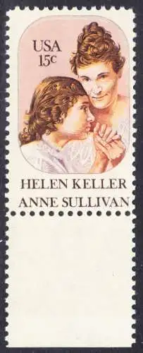 USA Michel 1431 / Scott 1824 postfrisch EINZELMARKE RAND unten (a2) - Anne Sullivan, Blindenlehrerin und ihre Schülerin Helen Keller