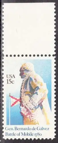 USA Michel 1433 / Scott 1826 postfrisch EINZELMARKE RAND oben (a1) - Schlacht von Mobile, Alabama: General Bernardo de Gálvez