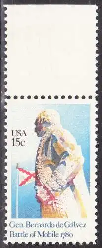 USA Michel 1433 / Scott 1826 postfrisch EINZELMARKE RAND oben (a2) - Schlacht von Mobile, Alabama: General Bernardo de Gálvez
