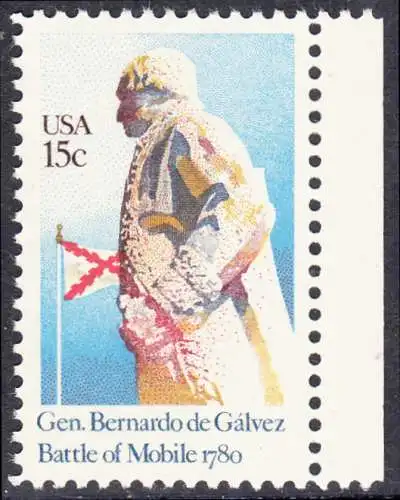 USA Michel 1433 / Scott 1826 postfrisch EINZELMARKE RAND rechts (a1) - Schlacht von Mobile, Alabama: General Bernardo de Gálvez