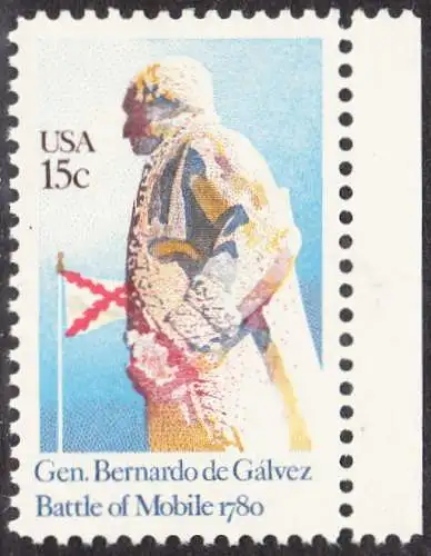 USA Michel 1433 / Scott 1826 postfrisch EINZELMARKE RAND rechts (a2) - Schlacht von Mobile, Alabama: General Bernardo de Gálvez