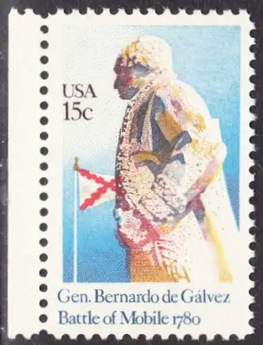 USA Michel 1433 / Scott 1826 postfrisch EINZELMARKE RAND links (a1) - Schlacht von Mobile, Alabama: General Bernardo de Gálvez