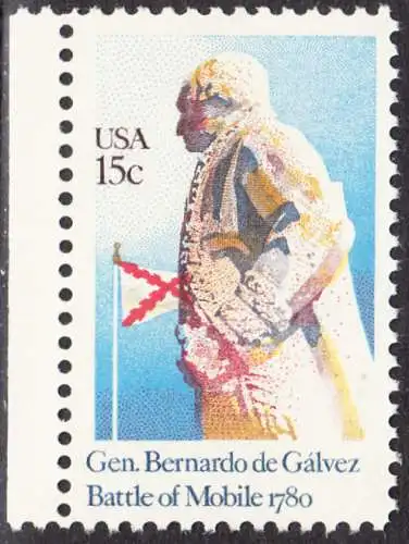 USA Michel 1433 / Scott 1826 postfrisch EINZELMARKE RAND links (a2) - Schlacht von Mobile, Alabama: General Bernardo de Gálvez