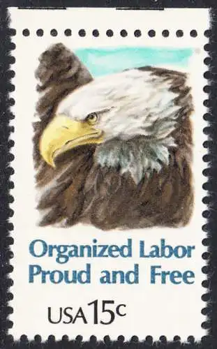 USA Michel 1438 / Scott 1831 postfrisch EINZELMARKE RAND oben (a2) - Tag der Arbeit: Kopf des amerikanischen Wappenadlers (Weißkopf-Seeadler)