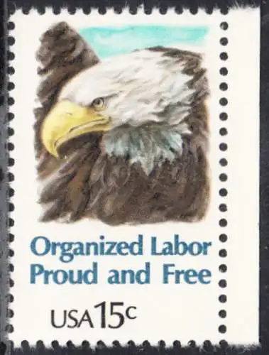 USA Michel 1438 / Scott 1831 postfrisch EINZELMARKE RAND rechts - Tag der Arbeit: Kopf des amerikanischen Wappenadlers (Weißkopf-Seeadler)