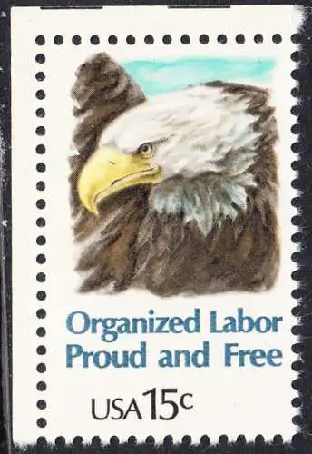 USA Michel 1438 / Scott 1831 postfrisch EINZELMARKE ECKRAND oben links - Tag der Arbeit: Kopf des amerikanischen Wappenadlers (Weißkopf-Seeadler)
