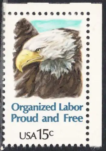 USA Michel 1438 / Scott 1831 postfrisch EINZELMARKE ECKRAND oben rechts - Tag der Arbeit: Kopf des amerikanischen Wappenadlers (Weißkopf-Seeadler)