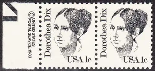 USA Michel 1657 / Scott 1844 postfrisch horiz.PAAR RAND links m/ Copyright Symbol - Amerikanische Persönlichkeiten: Dorothea Dix (1802-1887), Sozialreformerin