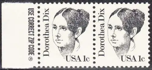 USA Michel 1657 / Scott 1844 postfrisch horiz.PAAR RAND links m/ Zip-Emblem - Amerikanische Persönlichkeiten: Dorothea Dix (1802-1887), Sozialreformerin