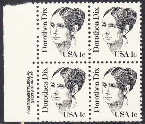 USA Michel 1657 / Scott 1844 postfrisch BLOCK RÄNDER links m/ Copyright Symbol - Amerikanische Persönlichkeiten: Dorothea Dix (1802-1887), Sozialreformerin