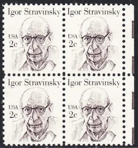 USA Michel 1612 / Scott 1845 postfrisch BLOCK RÄNDER rechts - Amerikanische Persönlichkeiten: Igor Strawinsky (1882-1971), Komponist