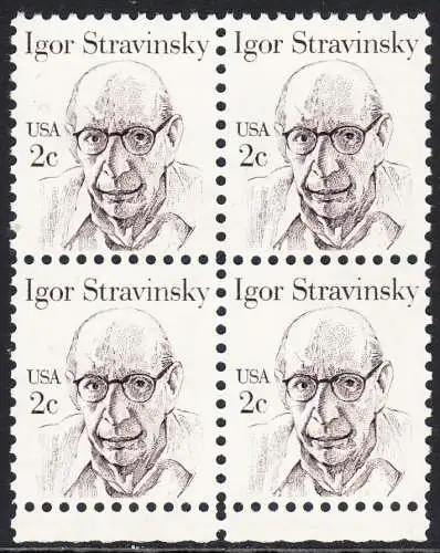 USA Michel 1612 / Scott 1845 postfrisch BLOCK RÄNDER utem - Amerikanische Persönlichkeiten: Igor Strawinsky (1882-1971), Komponist
