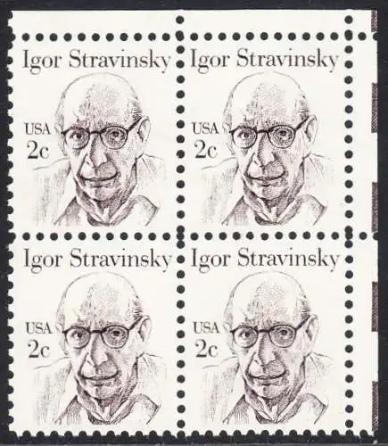 USA Michel 1612 / Scott 1845 postfrisch BLOCK ECKRAND oben rechts - Amerikanische Persönlichkeiten: Igor Strawinsky (1882-1971), Komponist