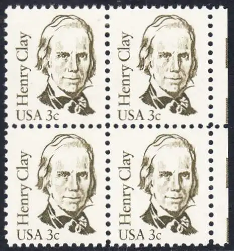 USA Michel 1643 / Scott 1846 postfrisch BLOCK RÄNDER rechts - Amerikanische Persönlichkeiten: Henry Clay (1777-1852), Politiker