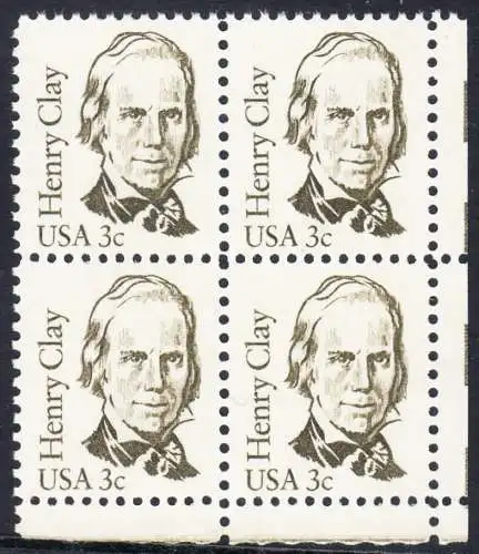 USA Michel 1643 / Scott 1846 postfrisch BLOCK ECKRAND unten rechts - Amerikanische Persönlichkeiten: Henry Clay (1777-1852), Politiker