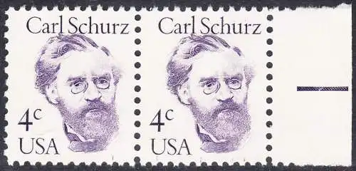 USA Michel 1632 / Scott 1847 postfrisch horiz.PAAR RAND rechts- Amerikanische Persönlichkeiten: Carl Schurz (1829-1906), Politiker
