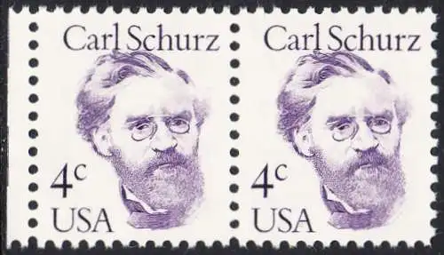 USA Michel 1632 / Scott 1847 postfrisch horiz.PAAR RAND links - Amerikanische Persönlichkeiten: Carl Schurz (1829-1906), Politiker