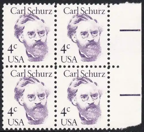 USA Michel 1632 / Scott 1847 postfrisch BLOCK RÄNDER rechts - Amerikanische Persönlichkeiten: Carl Schurz (1829-1906), Politiker
