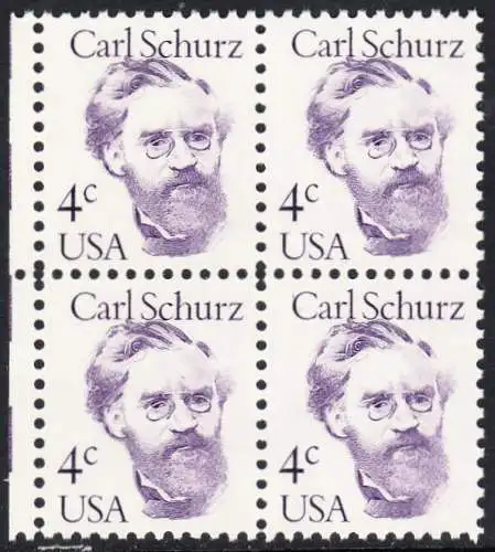 USA Michel 1632 / Scott 1847 postfrisch BLOCK RÄNDER links (a3) - Amerikanische Persönlichkeiten: Carl Schurz (1829-1906), Politiker