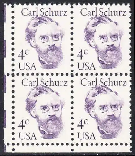 USA Michel 1632 / Scott 1847 postfrisch BLOCK ECKRAND unten links - Amerikanische Persönlichkeiten: Carl Schurz (1829-1906), Politiker