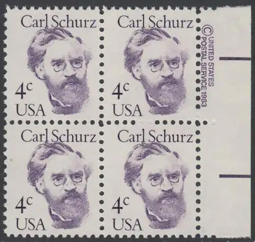 USA Michel 1632 / Scott 1847 postfrisch BLOCK RÄNDER rechts m/ copyright symbol (a1) - Amerikanische Persönlichkeiten: Carl Schurz (1829-1906), Politiker