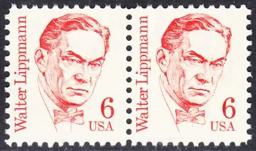 USA Michel 1766 / Scott 1849 postfrisch horiz.PAAR (a2) - Amerikanische Persönlichkeiten: Walter Lippmann (1889-1974), Journalist