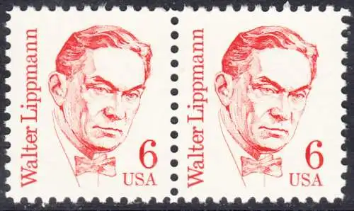 USA Michel 1766 / Scott 1849 postfrisch horiz.PAAR (a3) - Amerikanische Persönlichkeiten: Walter Lippmann (1889-1974), Journalist