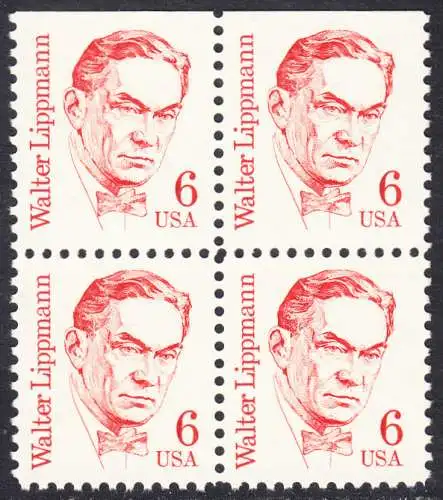 USA Michel 1766 / Scott 1849 postfrisch BLOCK (oben ungezähnt) - Amerikanische Persönlichkeiten: Walter Lippmann (1889-1974), Journalist
