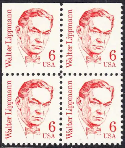 USA Michel 1766 / Scott 1849 postfrisch BLOCK (oben/links ungezähnt) - Amerikanische Persönlichkeiten: Walter Lippmann (1889-1974), Journalist